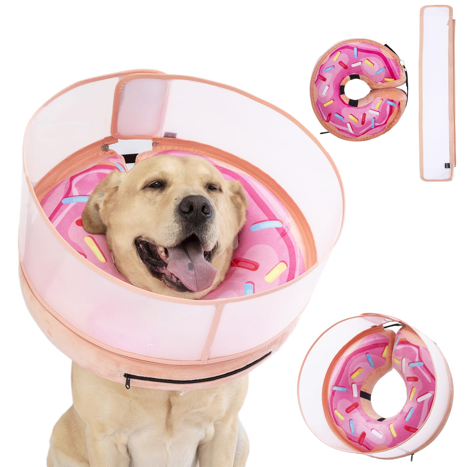 Mariyago inflatable cone pink2 shows wide anti-lick area for wound protection.
