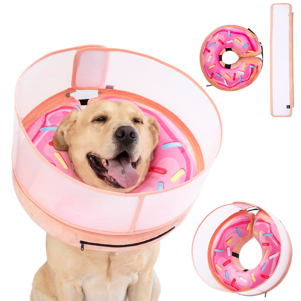 Mariyago inflatable cone pink2 shows wide anti-lick area for wound protection.