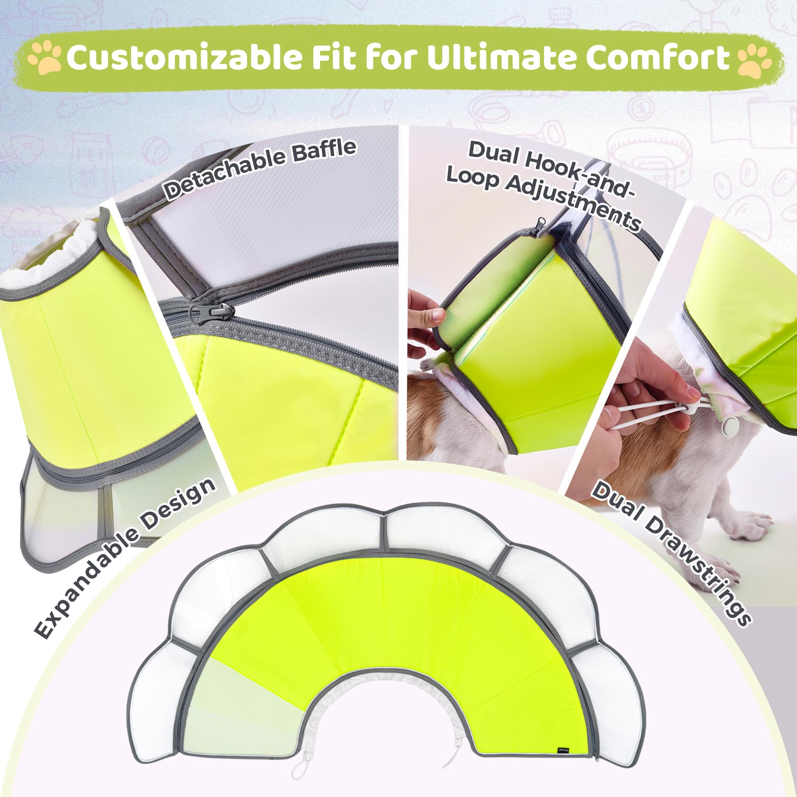 Mariyago soft dog cone detachable-shield demonstrates 2-in-1 protection with clear vision.