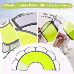 Mariyago soft dog cone detachable-shield demonstrates 2-in-1 protection with clear vision.