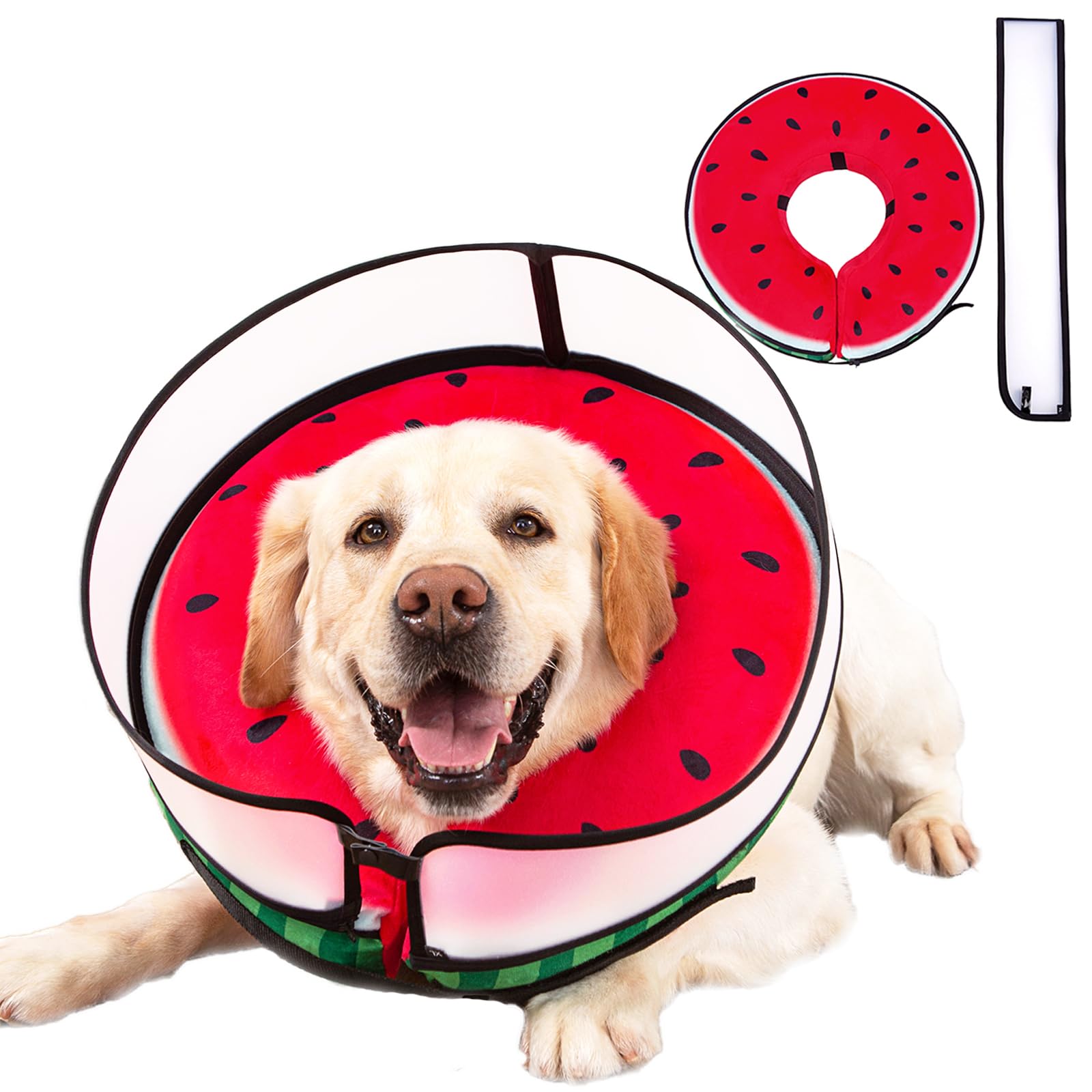 Mariyago watermelon large inflatable dog cone collar ready for post-surgery recovery