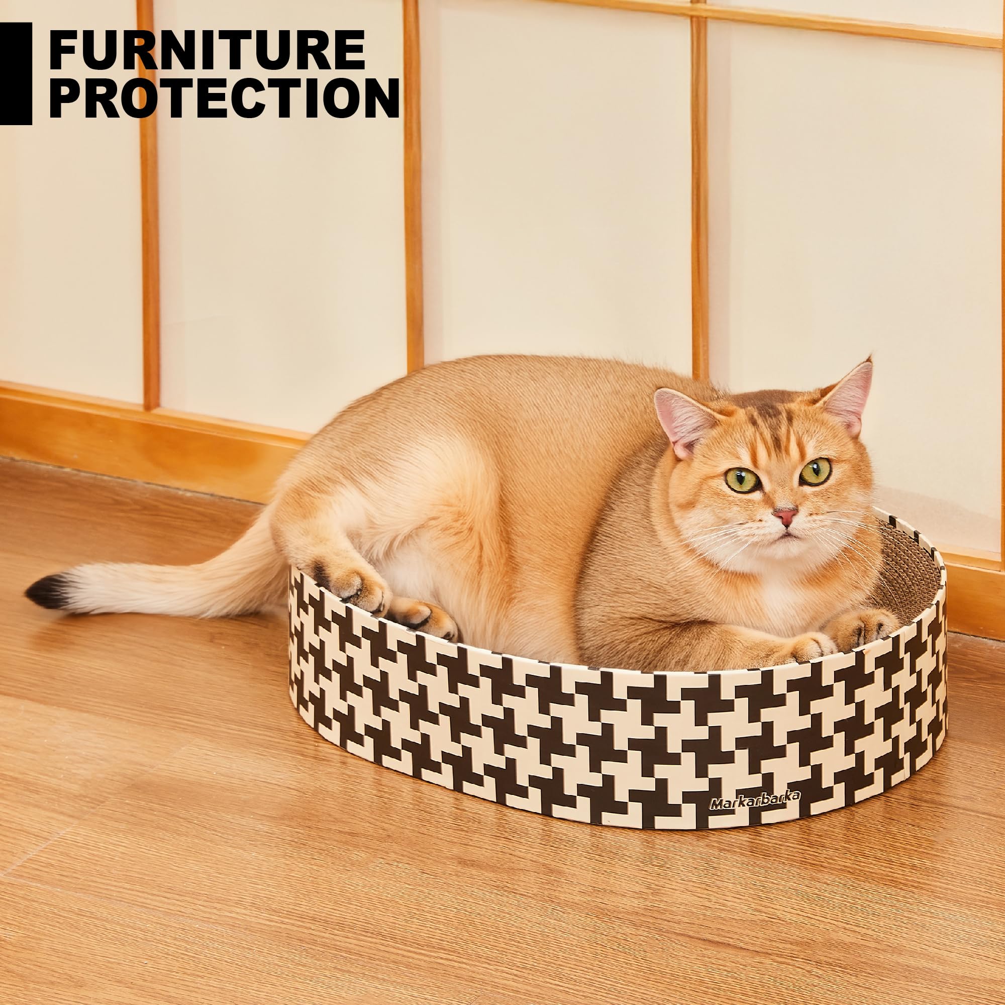 Markarbarka cat-scratcher-pad top view demonstrates sturdy structure for long-lasting kitten scratching sessions.