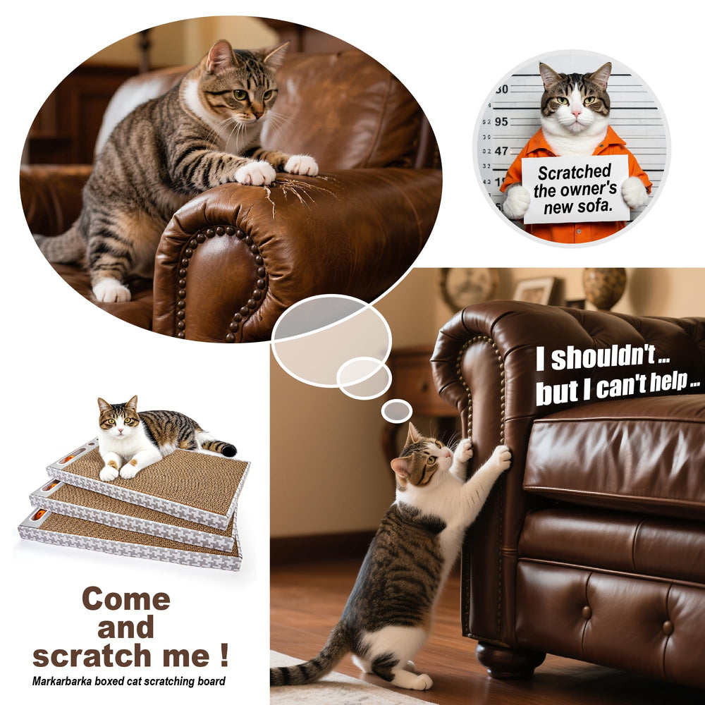 Markarbarka cat scratching board in living room setup, blends with modern decor.