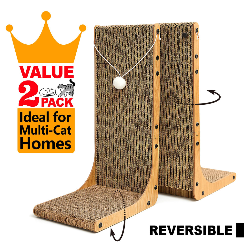 Markarbarka Value 2-Pack cat scratcher front view highlights built-in toy balls for play