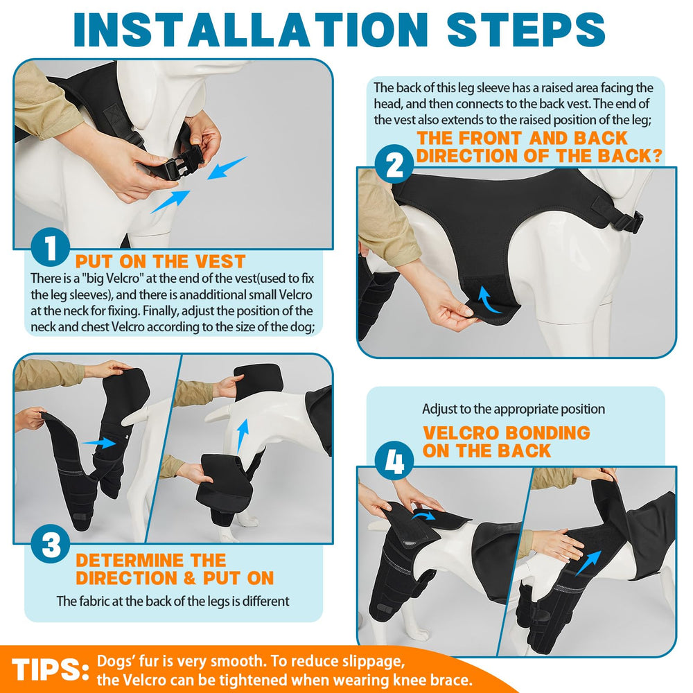 Marnonsis dog leg brace features anti-chafe edges for sensitive skin.