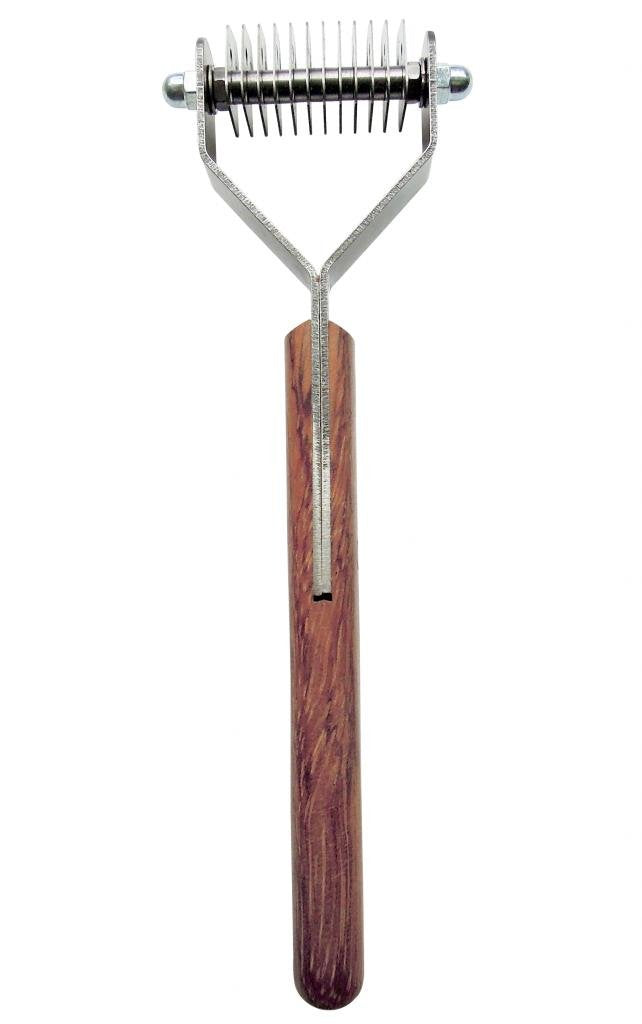 Mars Coat King dematting tool with wooden handle for comfortable grooming.