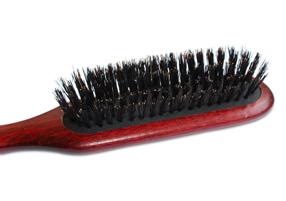 Mars Coat King Maxi Pin Boar brush bristles closeup emphasizes stainless steel detangling action.