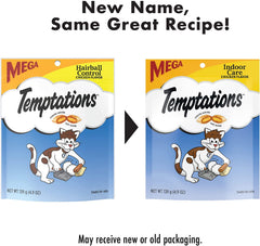Mars Whiskas Temptations Indoor Care chicken flavor soft meaty center graphic conveys irresistible bite.