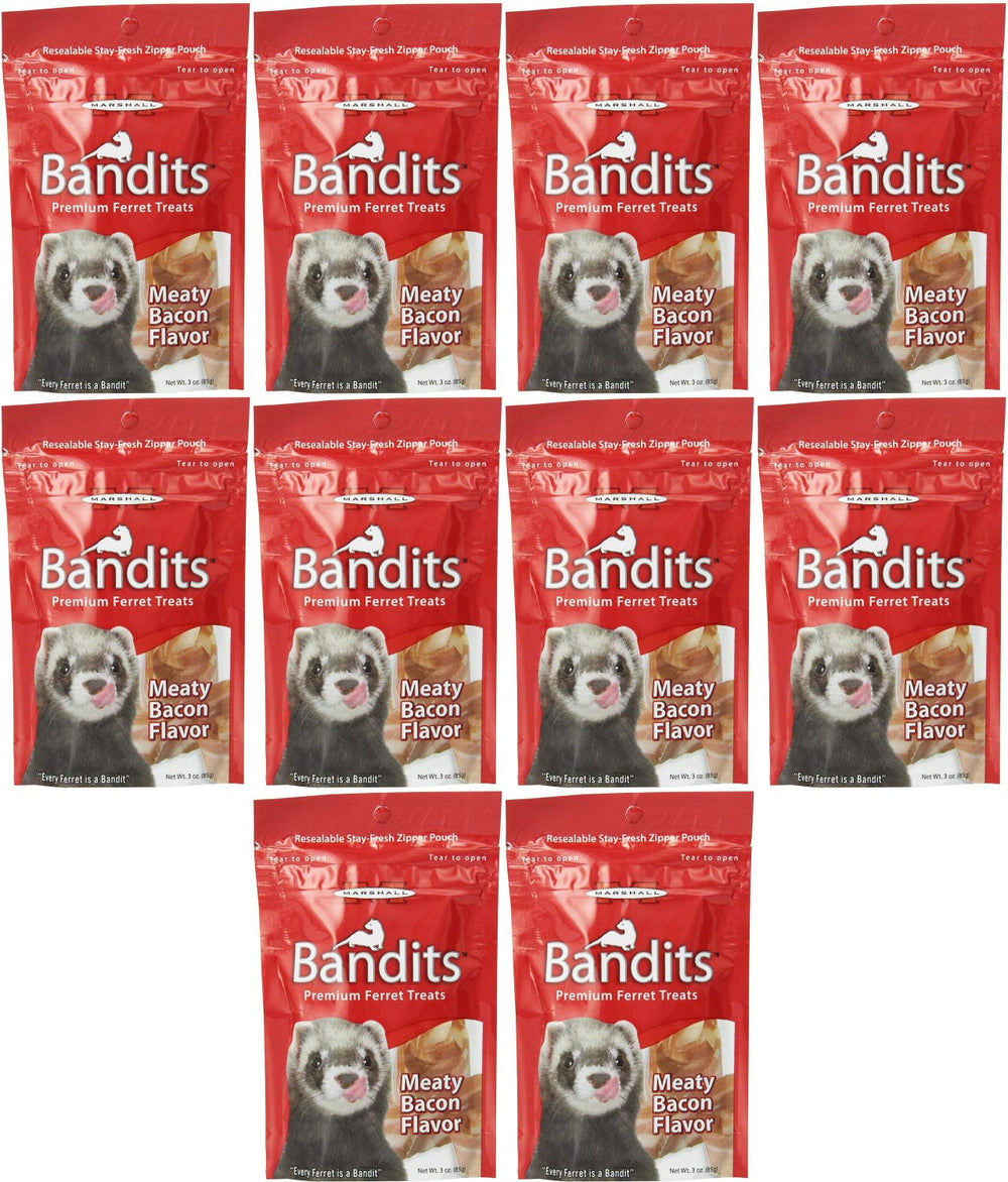 Marshall Bandits Ferret Treats Meaty Bacon closeup reveals tasty texture and aroma.