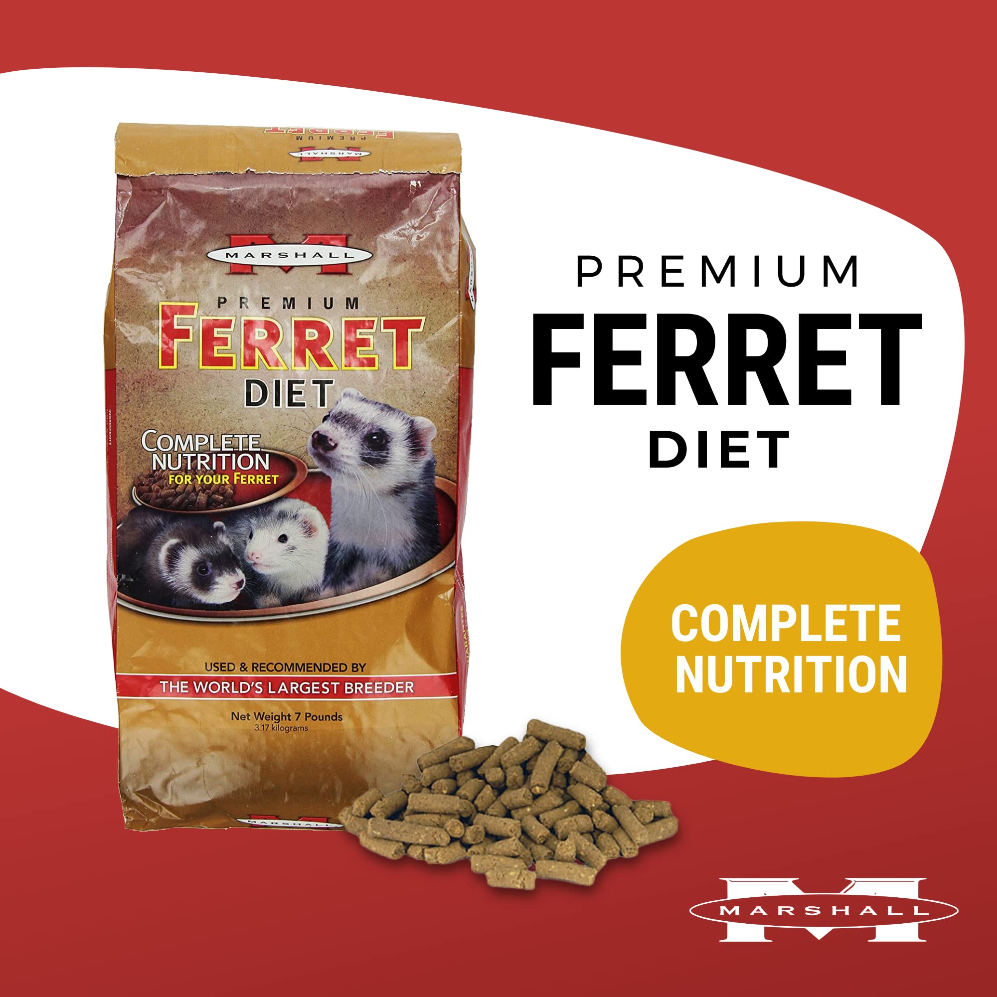 Marshall Pet Ferret Premium Diet 6lb kibble close-up; high-protein bites.