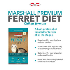 Marshall Pet Products Select Chicken Ferret Diet bag-closeup shows resealable freshness for easy storage.