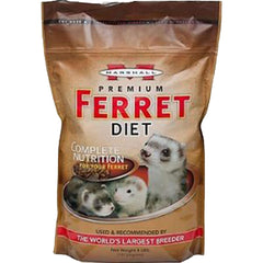 Marshall Premium Ferret Diet dry food – front packaging shows chicken as the primary protein for digestible nutrition