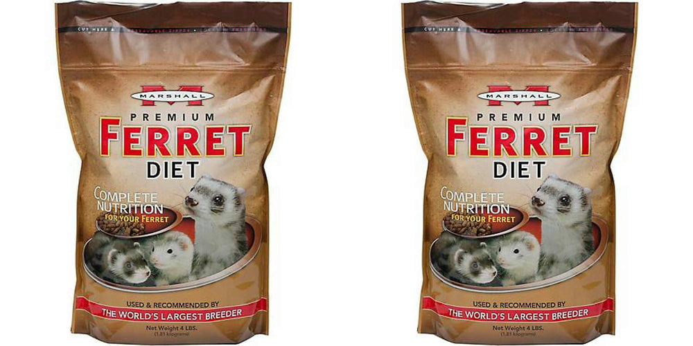 Marshall Premium Ferret Diet Food kibble closeup, high-protein texture for energy.