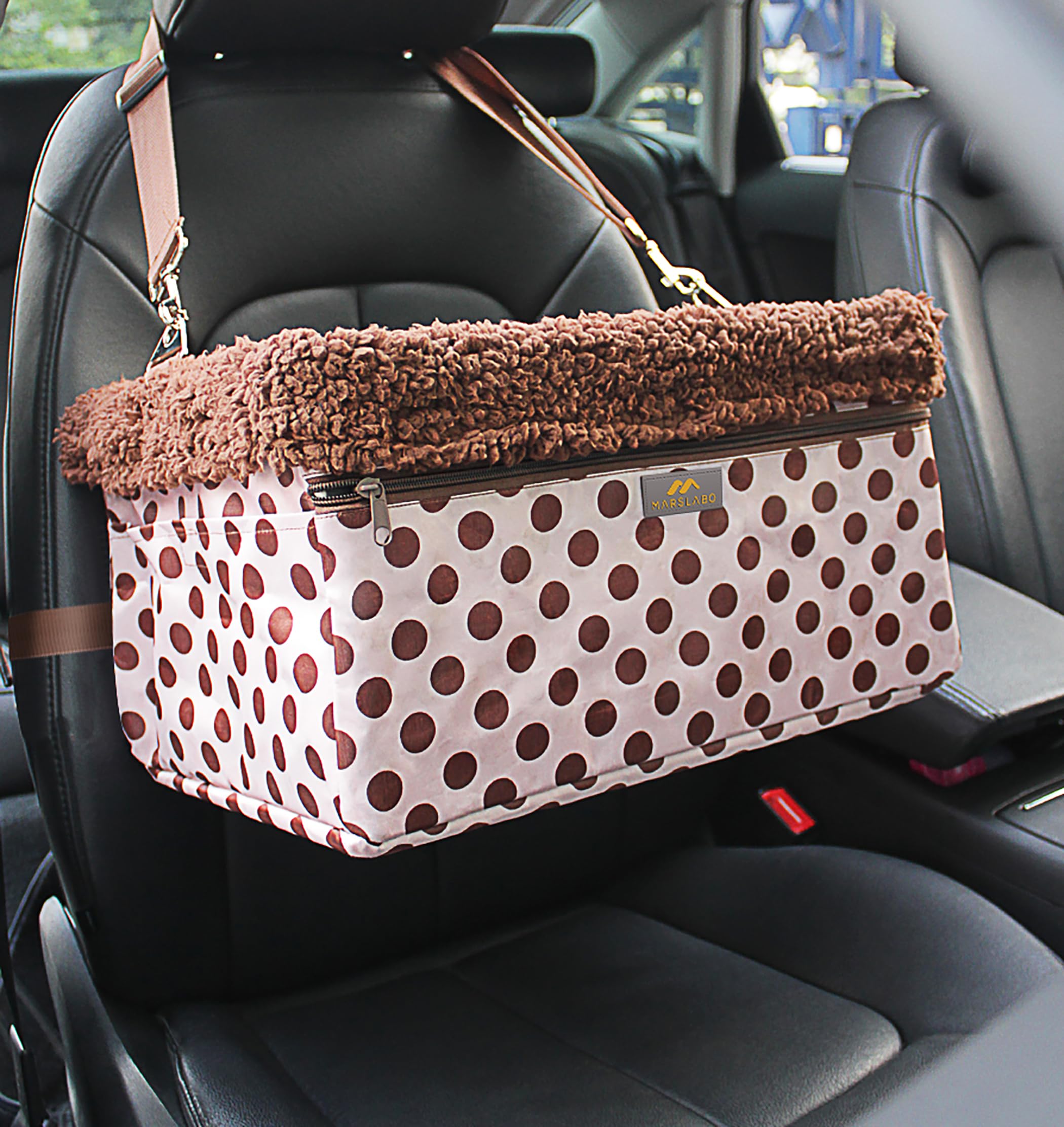 MARSLABO dog booster seat with adjustable leash enhances travel safety and control