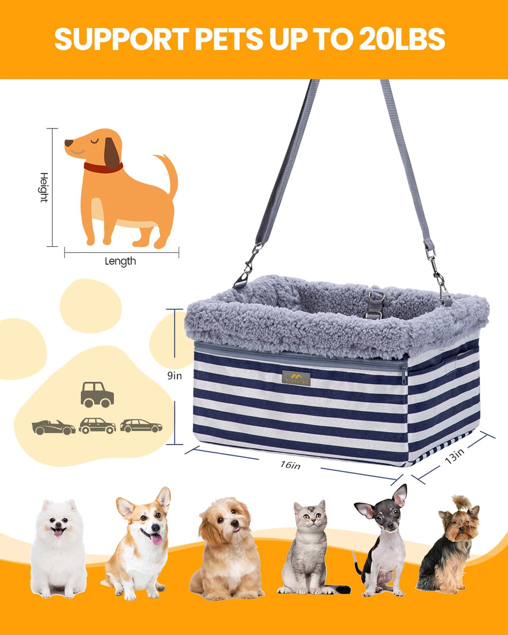 MARSLABO dog car seat clip-leash keeps small pets secure during rides