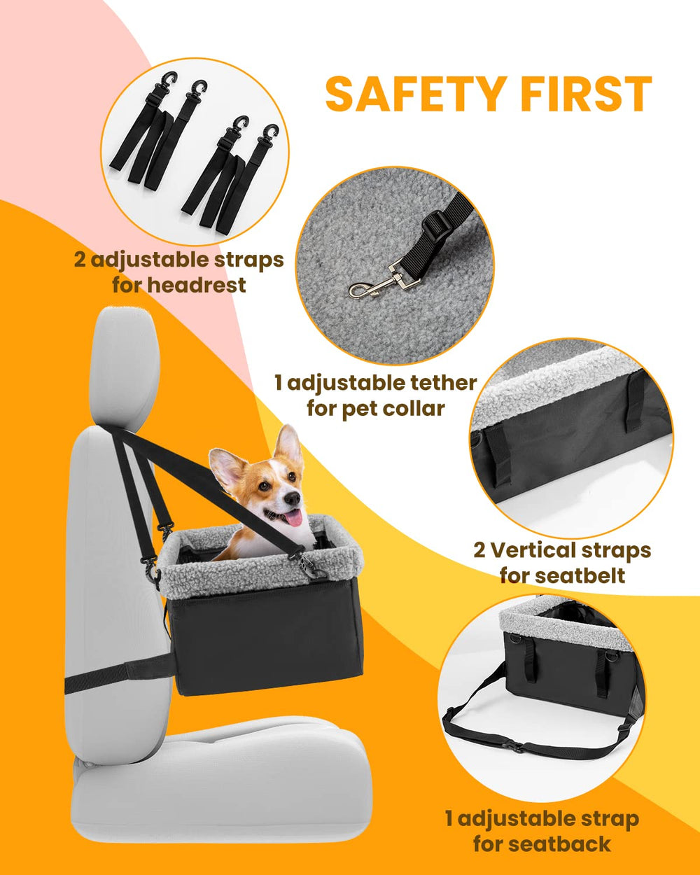 MARSLABO dog car seat metal frame detail shows sturdy support for travel.