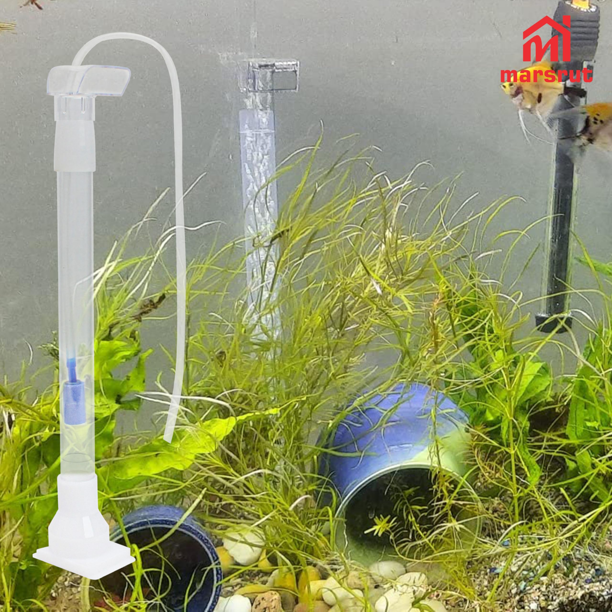 Marsrut clear-tubing assembled in aquarium for discreet filtration.