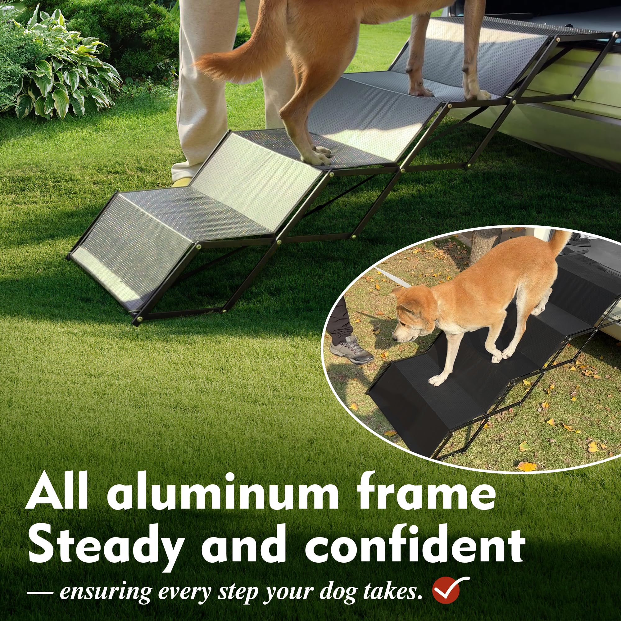 Marudina extra-wide dog steps extend for stable ascent.