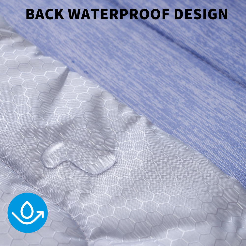 MARUNDA dog cooling mat blue in crate demonstrates XL 44x32 size for pets