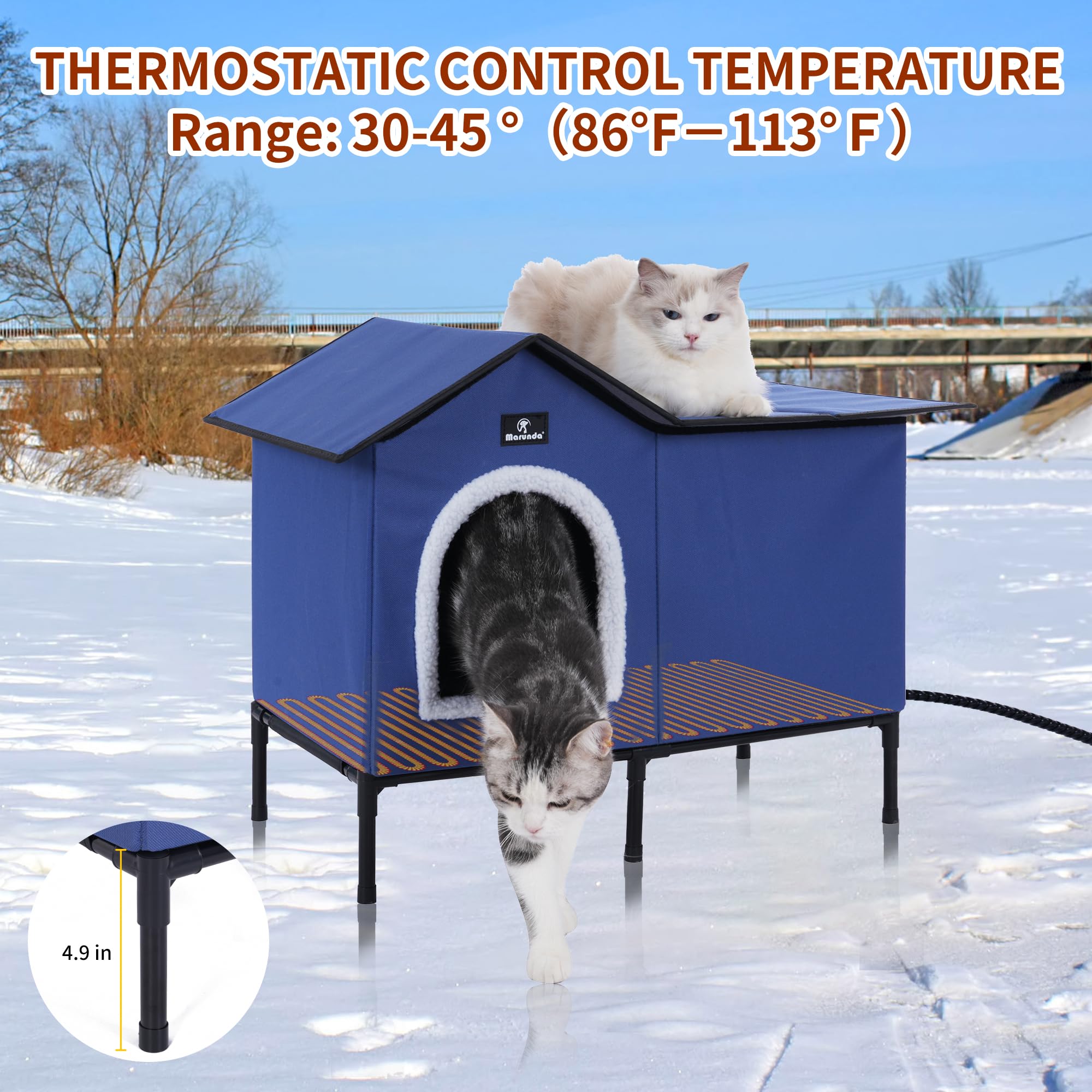 MARUNDA heated cat house interior view showing cozy shelter for indoor or covered outdoor use