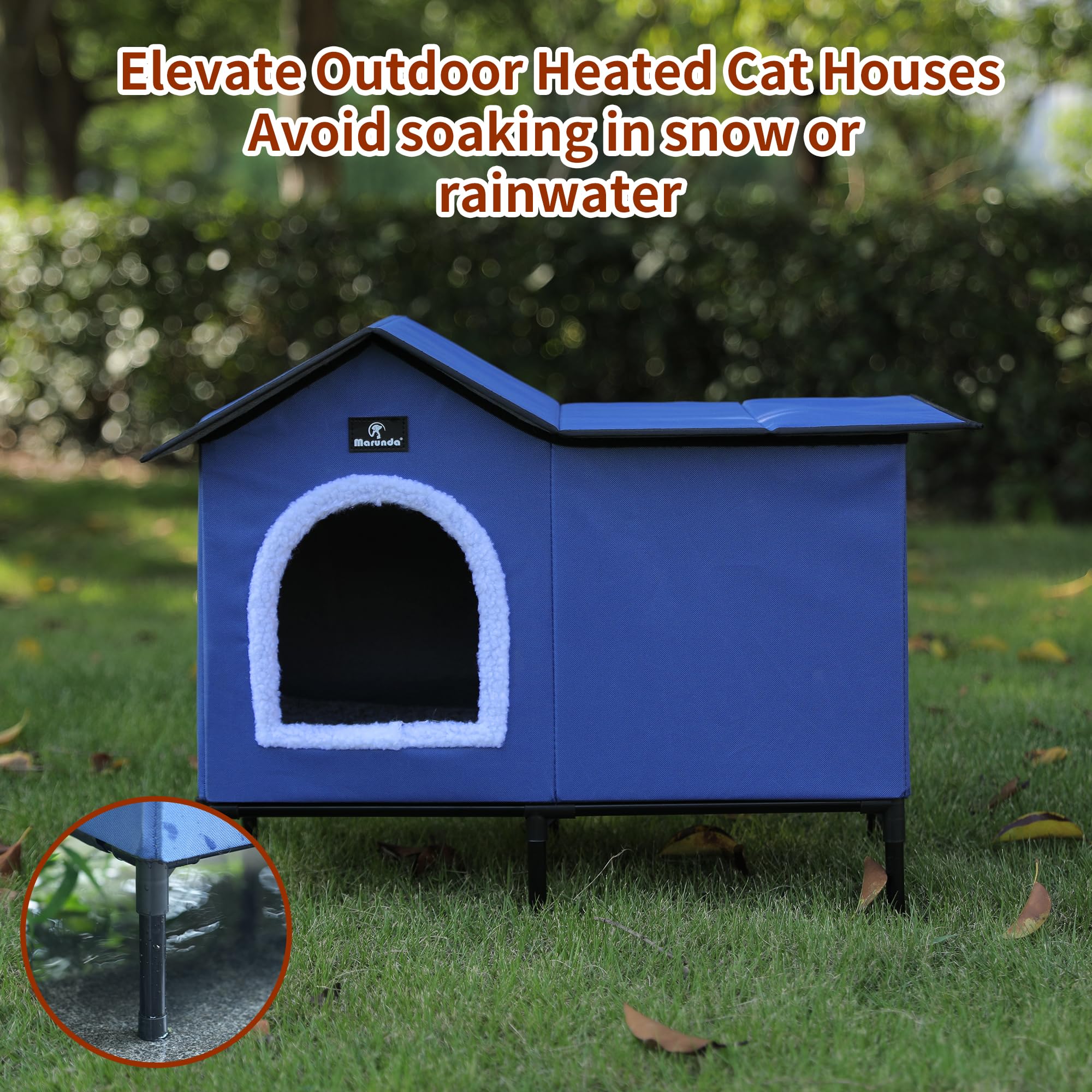 MARUNDA large heated cat house in winter scene offers warm retreat for cats
