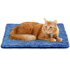 MARUNDA self-warming cat bed blue front view delivers cozy warmth without cords