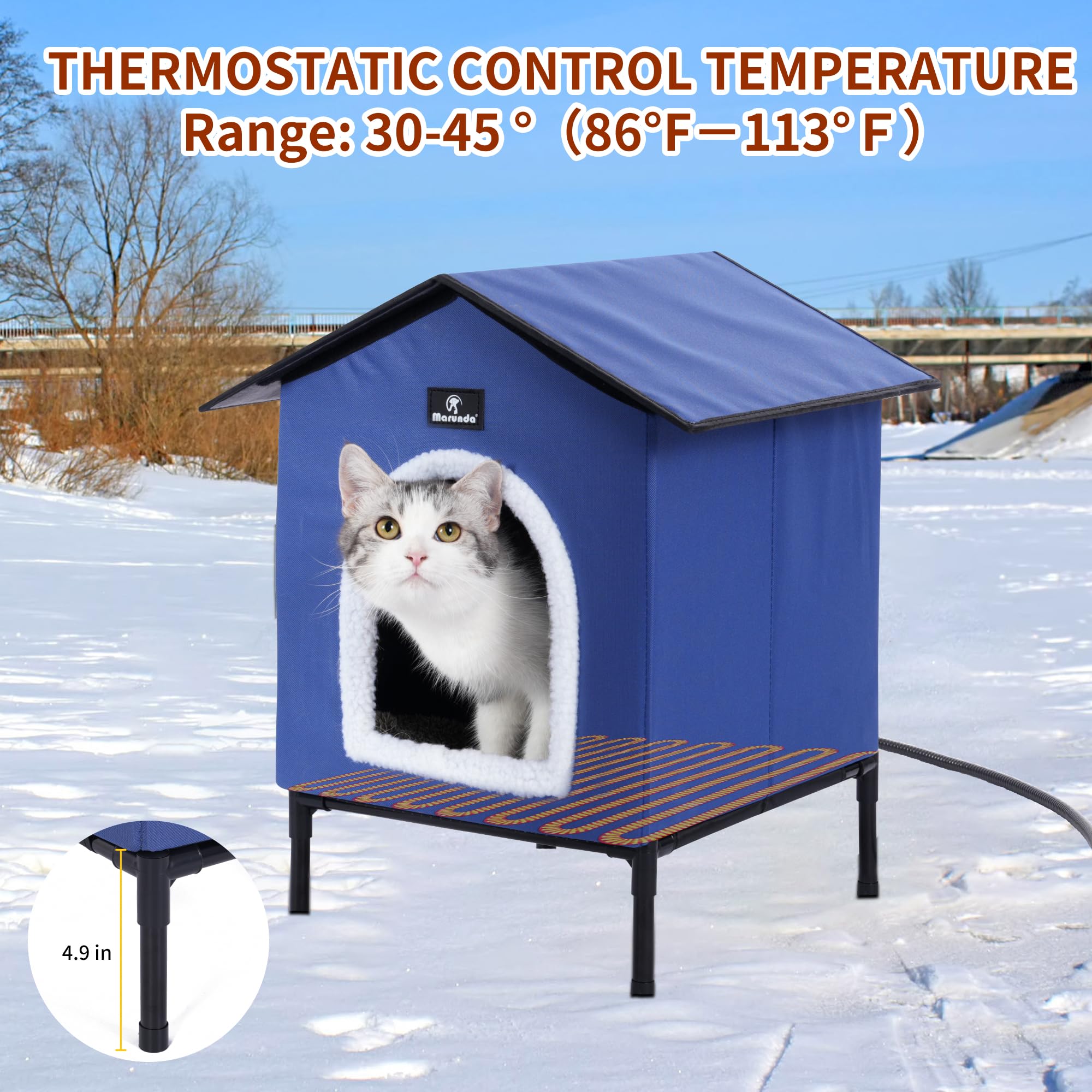 MARUNDA heated cat house thermostat control maintains comfortable warmth for pets.