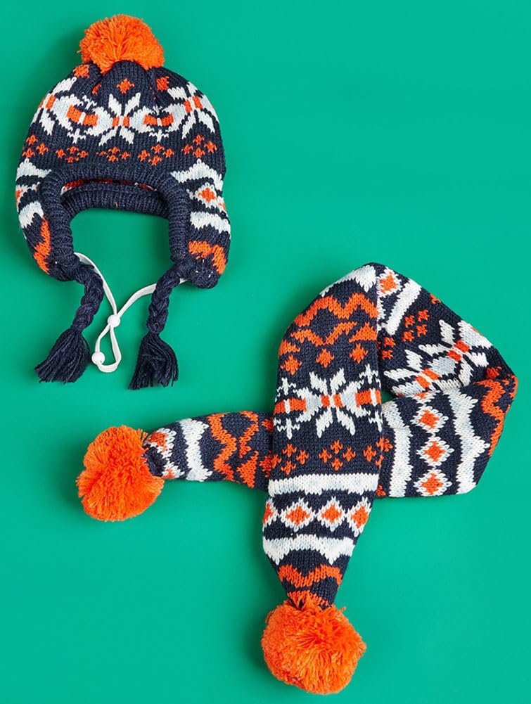 MaruPet orange scarf from a knit hat and scarf set shown for festive wear