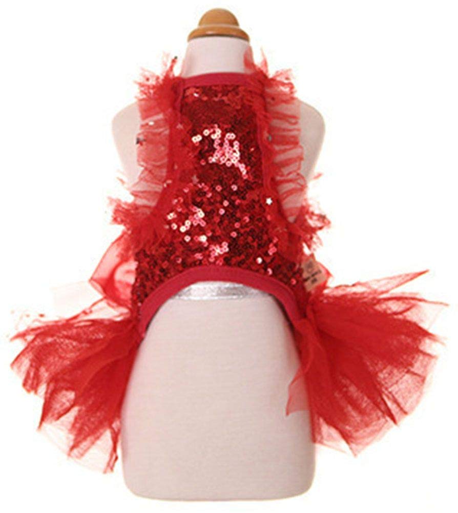 MaruPet dog lace camisole tutu red, a cute party look for small dogs.