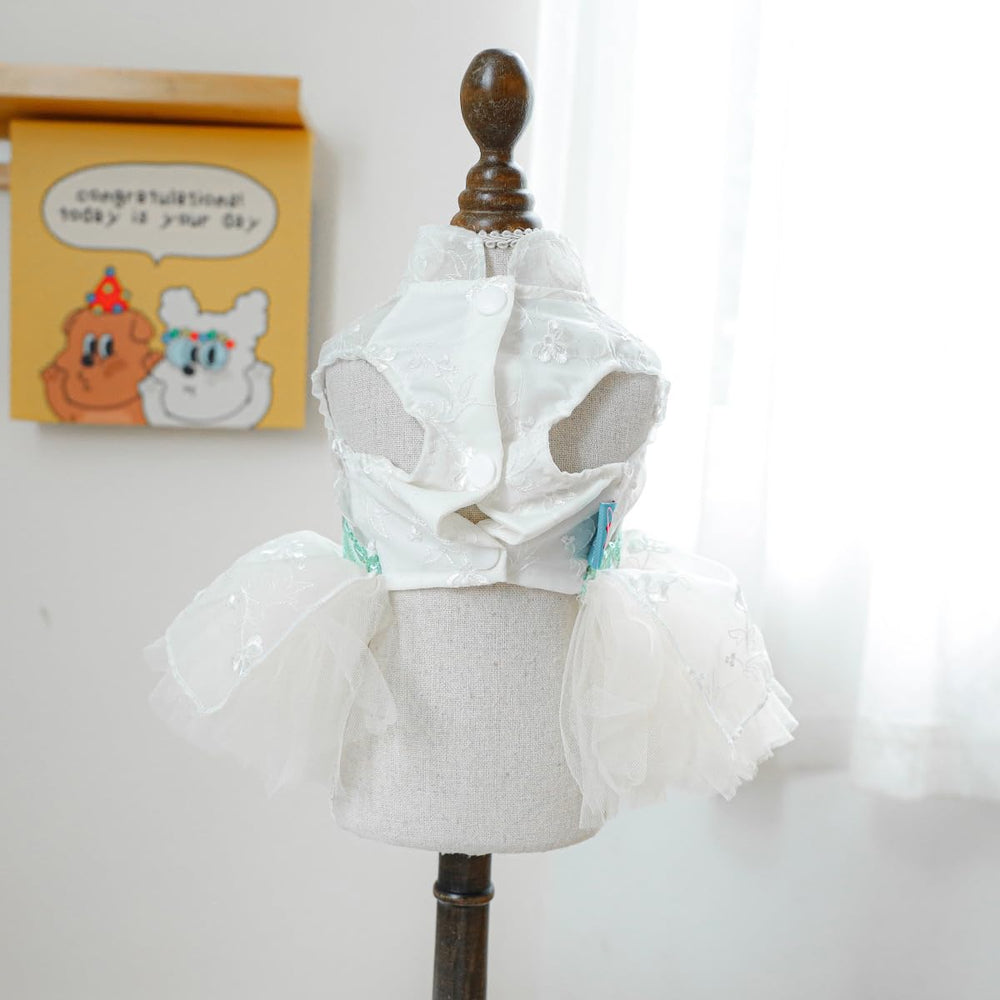 MaruPet sweet puppy dress back view showcasing elegant lace detail