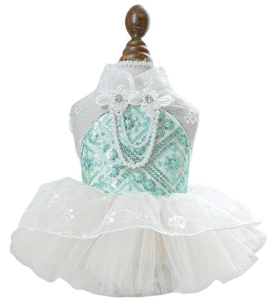 MaruPet sweet puppy dress front view showing festive blingbling for party-ready charm