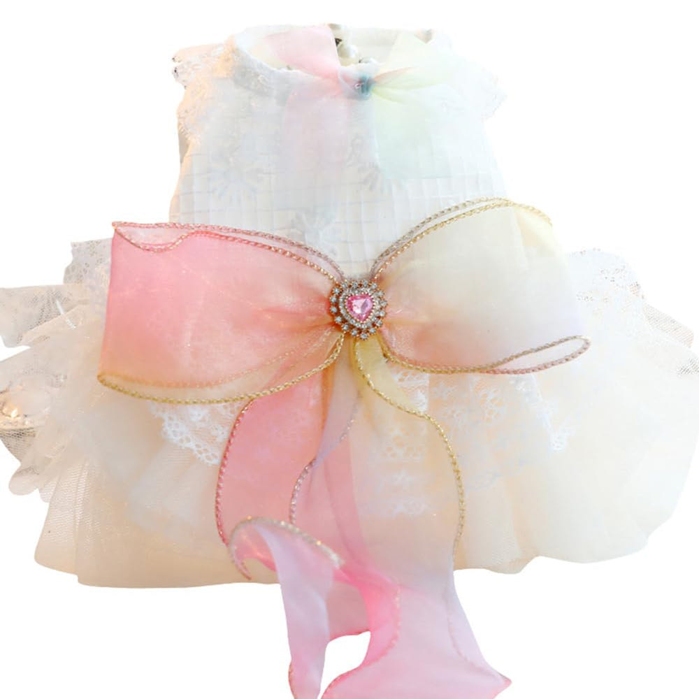 MaruPet Fashion Sweet Puppy Dress side view, lace and tutu balance for events.