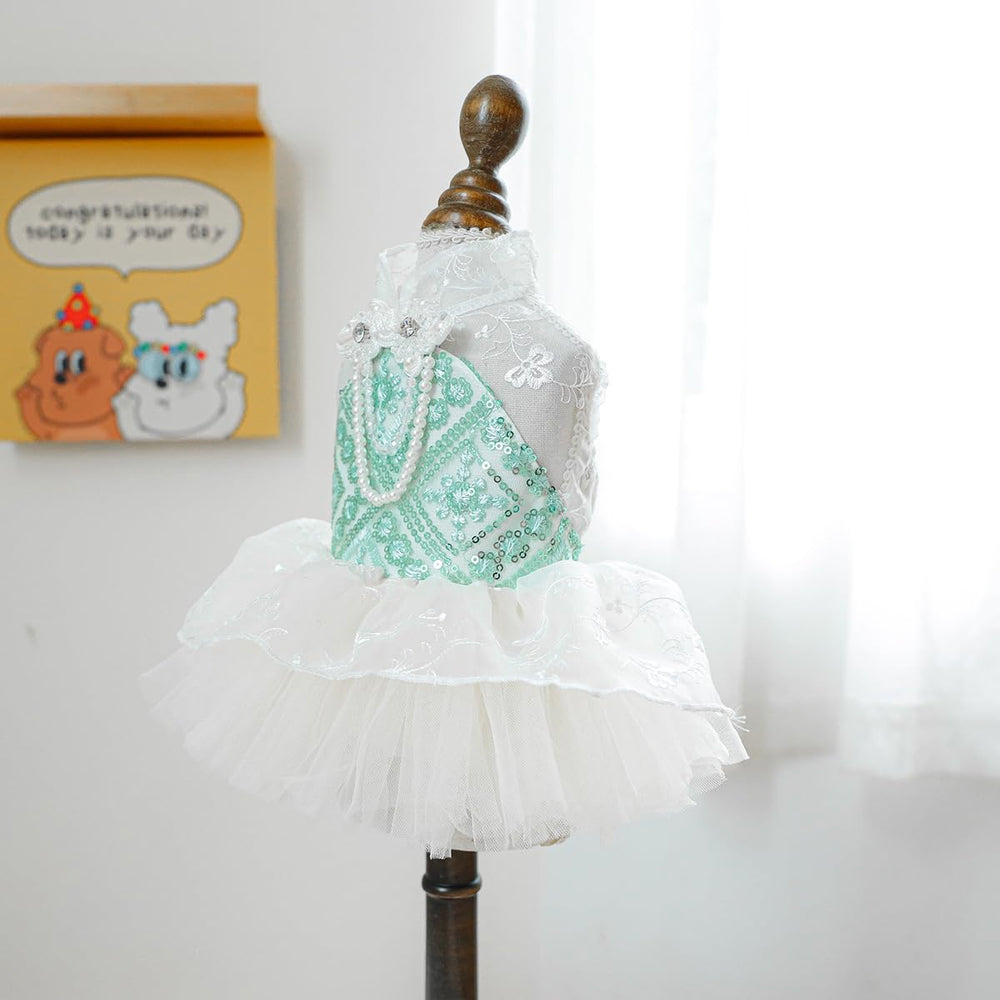 MaruPet sweet puppy dress side view highlighting tutu skirt for adorable photos