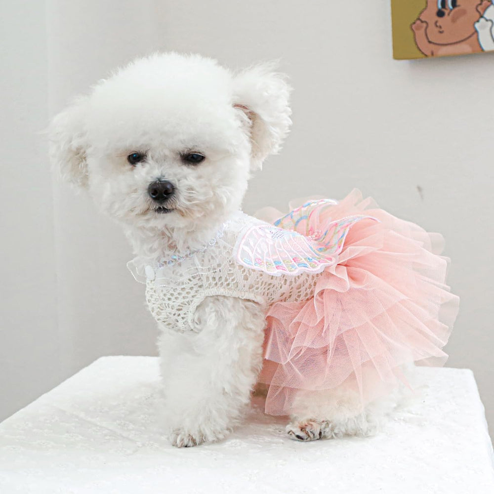 MaruPet pink princess skirt on dog captures festive charm.