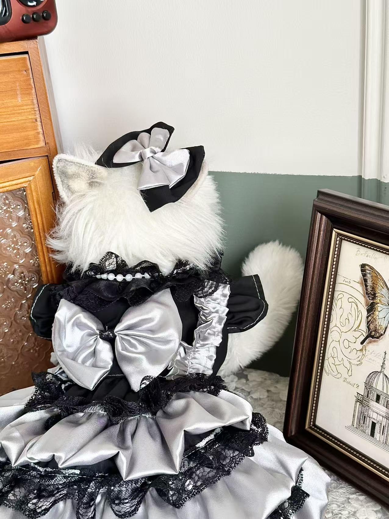 MaruPet dress on small dog, elegant princess style for parties.