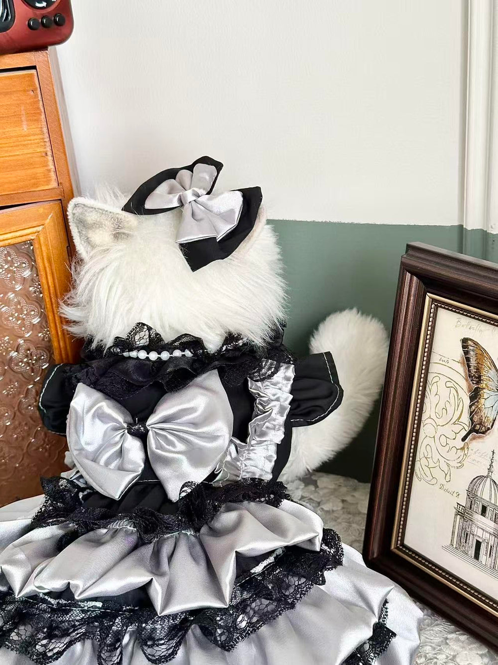 MaruPet dress on small dog, elegant princess style for parties.