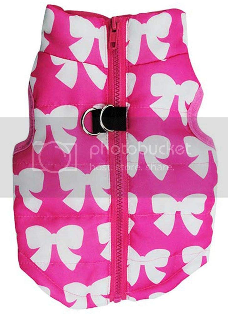 MaruPet Winter Vest back view in Rosered Butterfly XXS for small dogs provides warm coverage