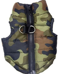 MaruPet winter vest camouflage back view highlighting waterproof fabric for cold outings