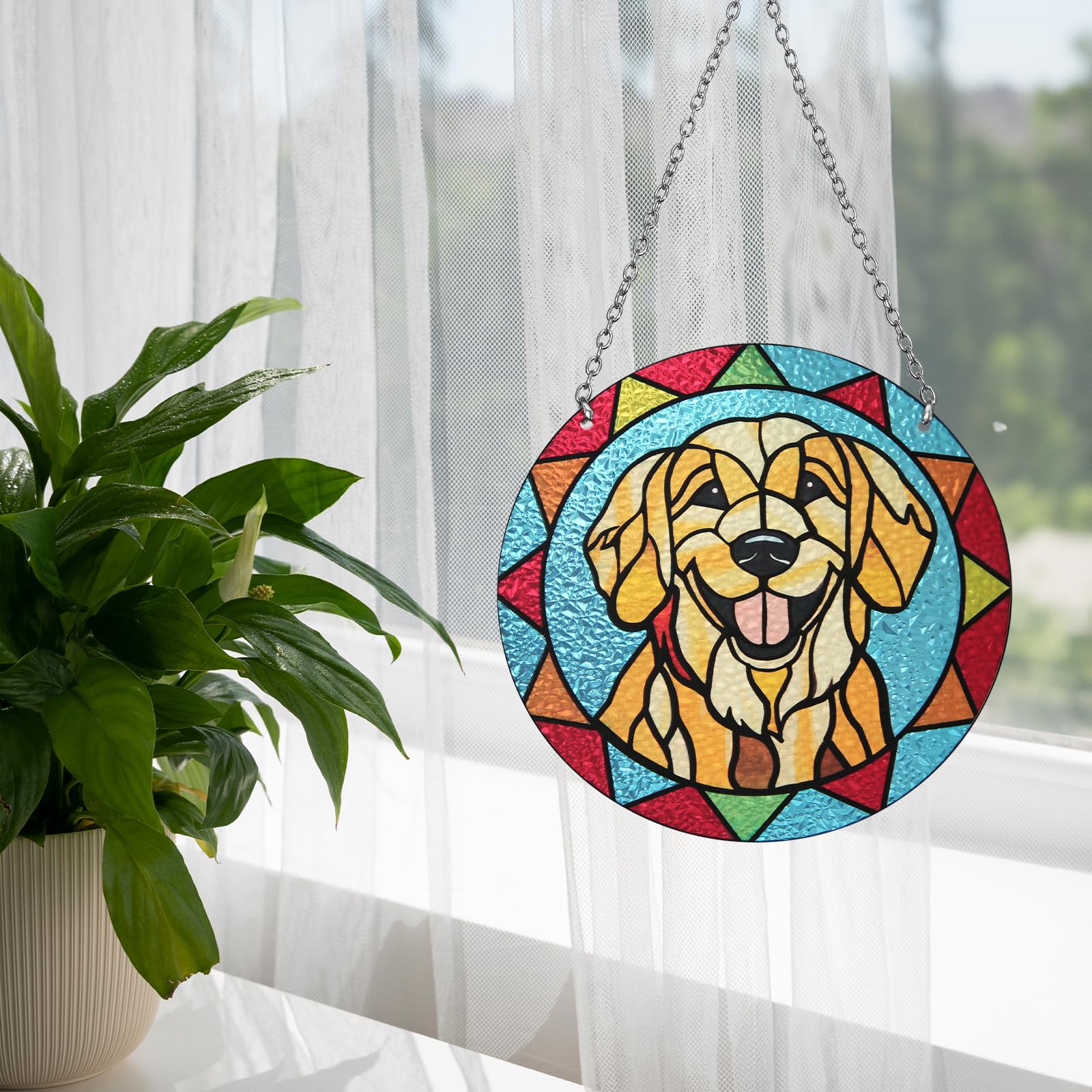 Marwey dog memorial suncatcher showing durable steel frame
