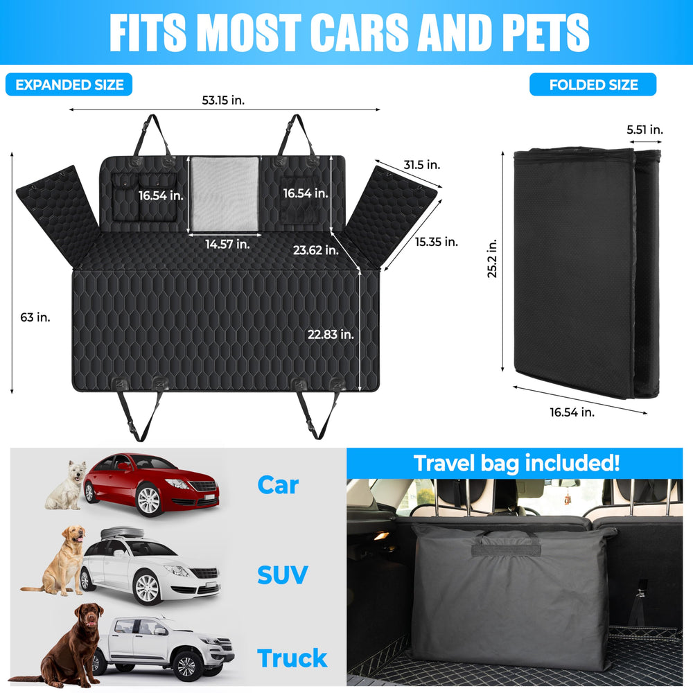 Marzel Goods universal-fit back seat cover accommodates most cars and SUVs