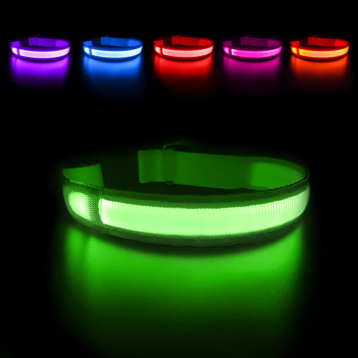 Masbrill LED Dog Collar packaging shows quick setup for night walks.