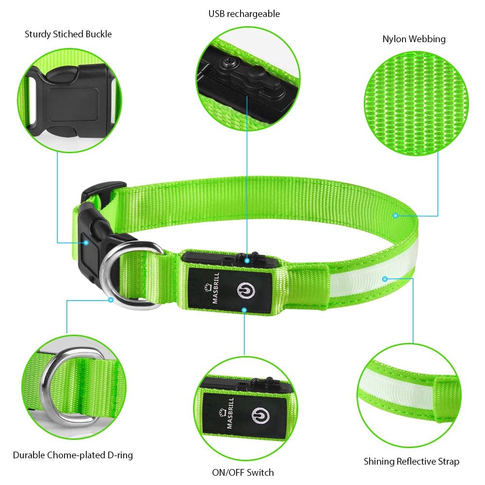 Masbrill LED Dog Collar side view shows adjustable strap for secure fit.