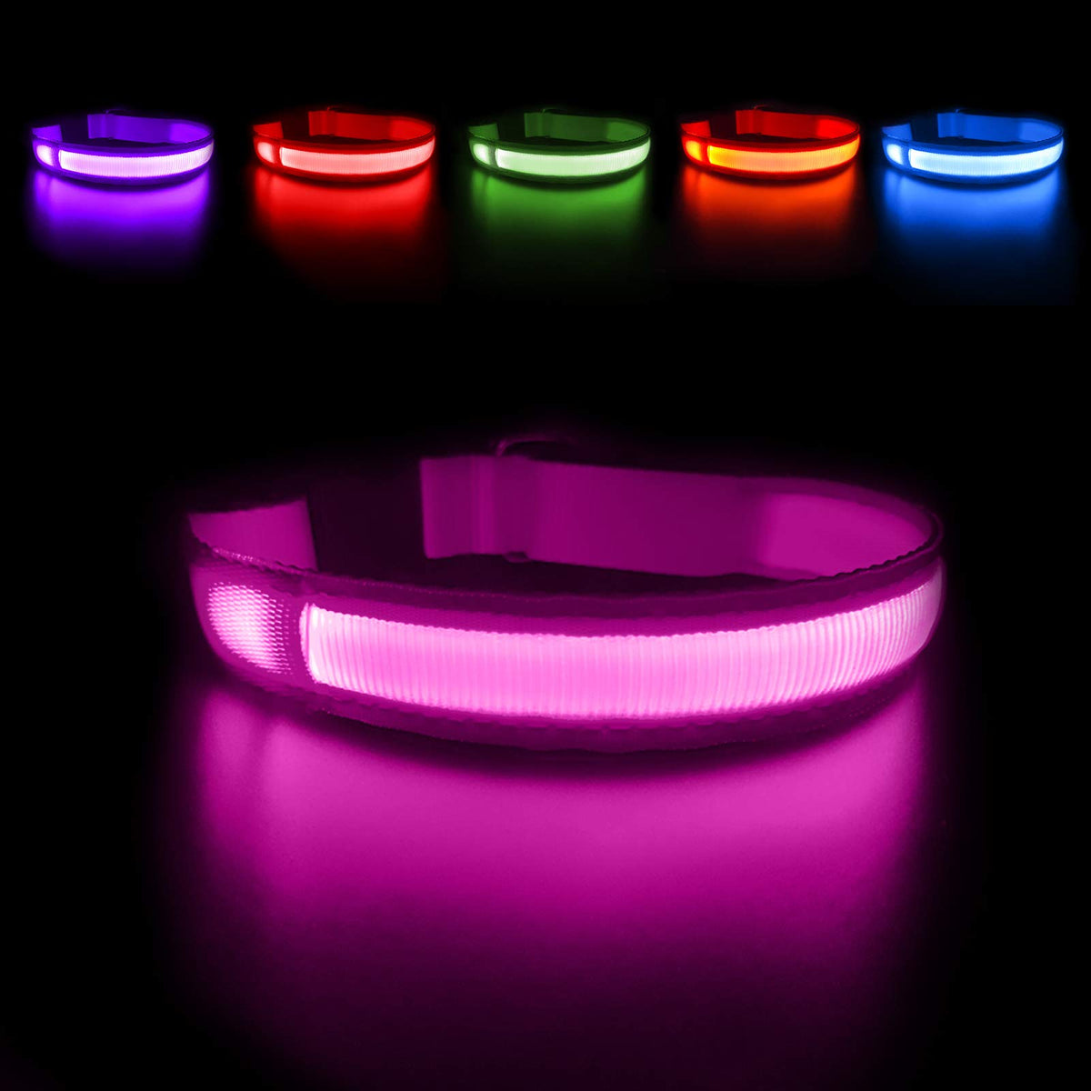 MASBRILL light-up collar on dog neck improves visibility during evening walks for safer night outings