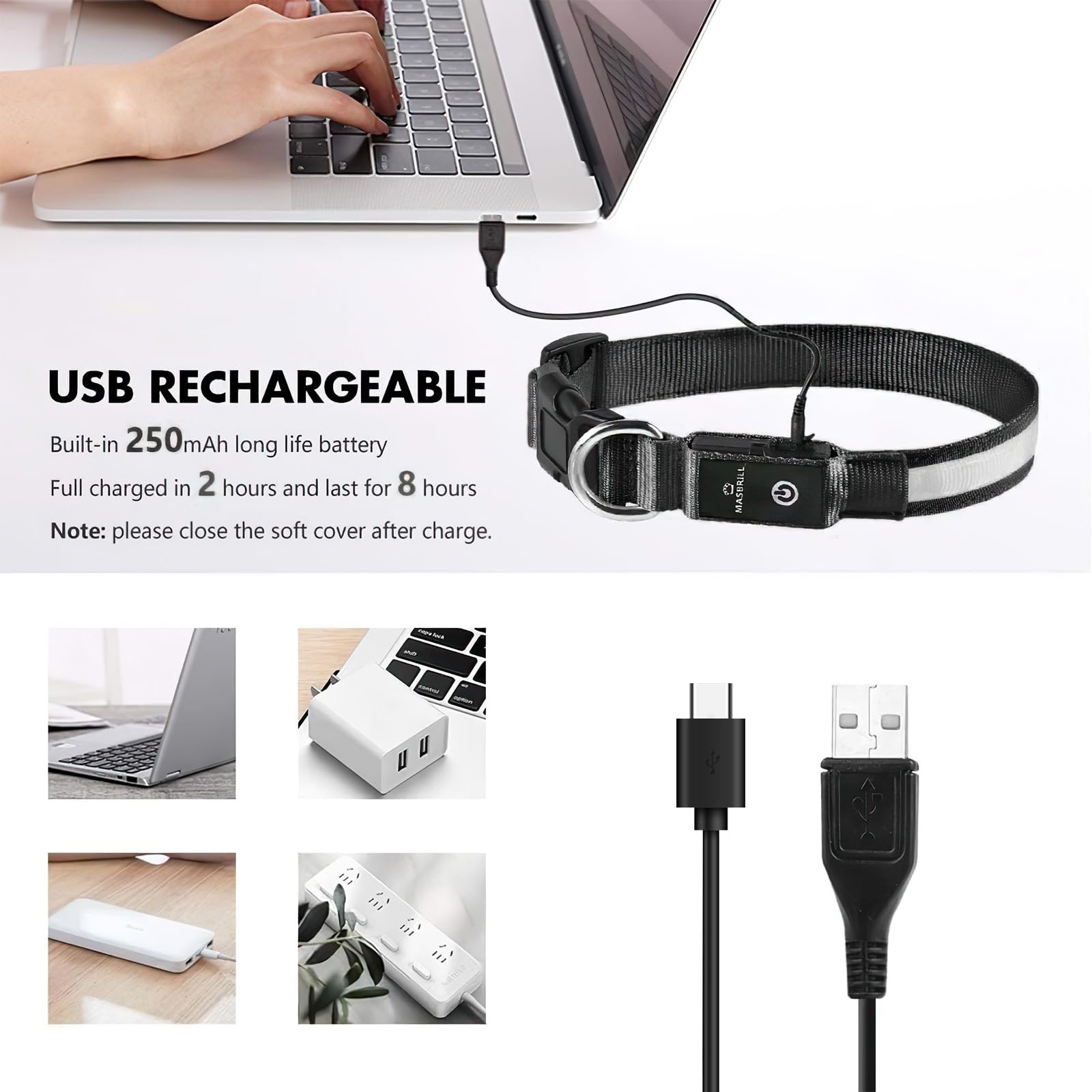 Masbrill light-up dog collar quick-release buckle enables easy fit