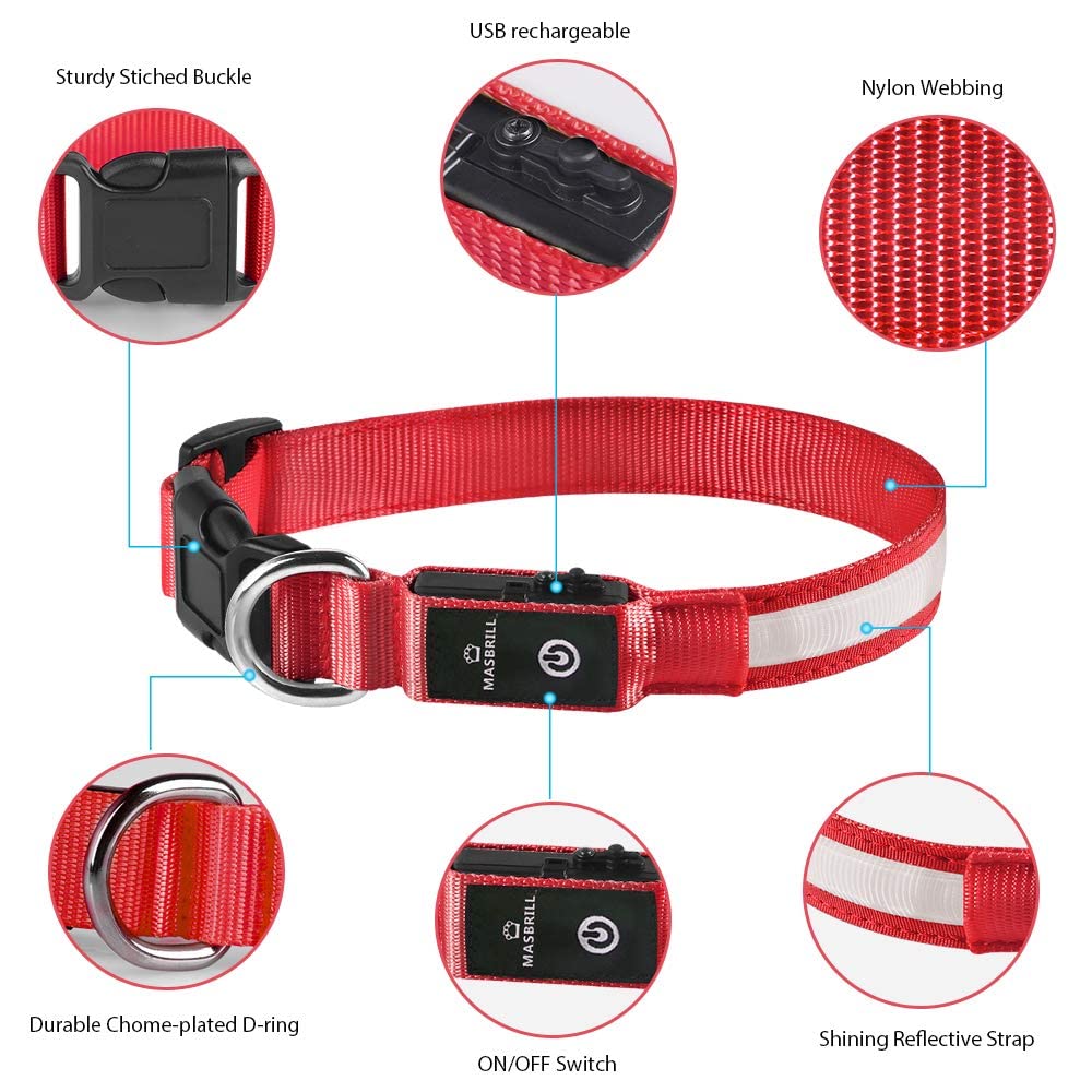 MASBRILL Light Up Dog Collar three modes tailor lighting to occasions.