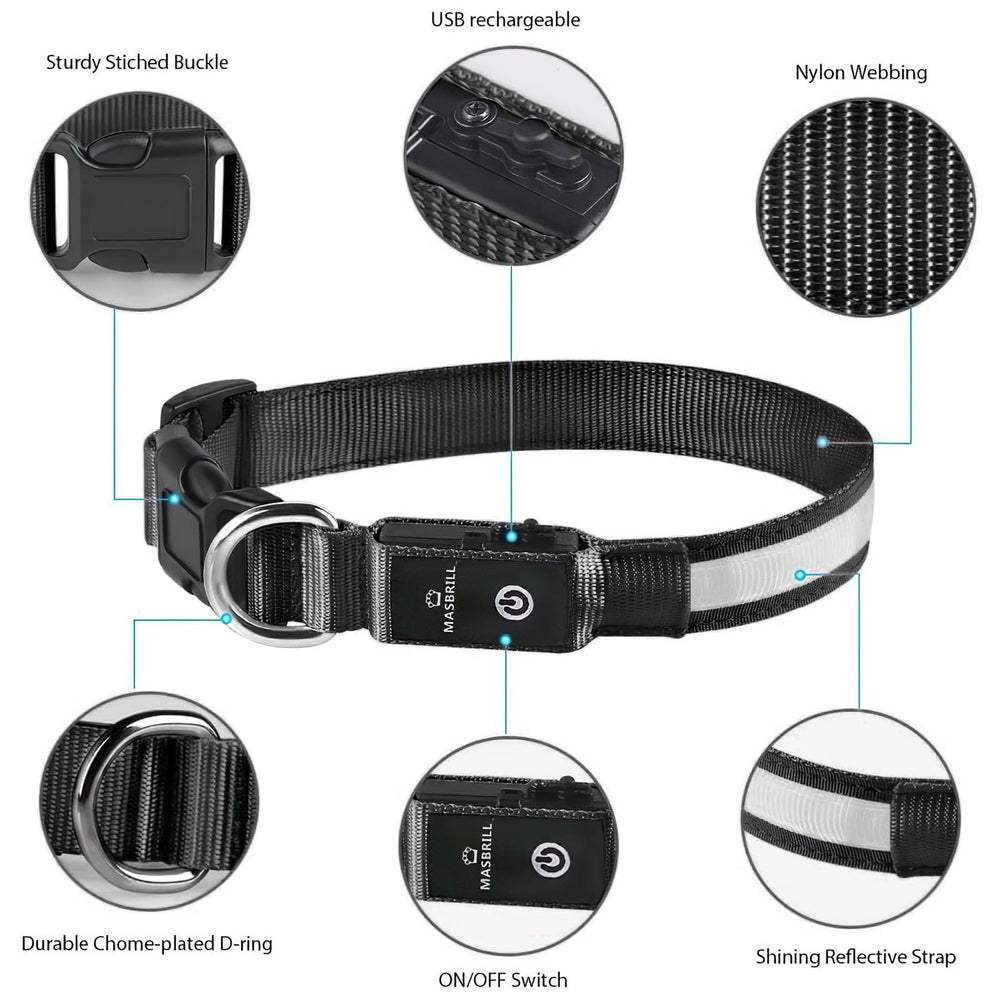 Masbrill light-up dog collar three modes for flexible walking conditions