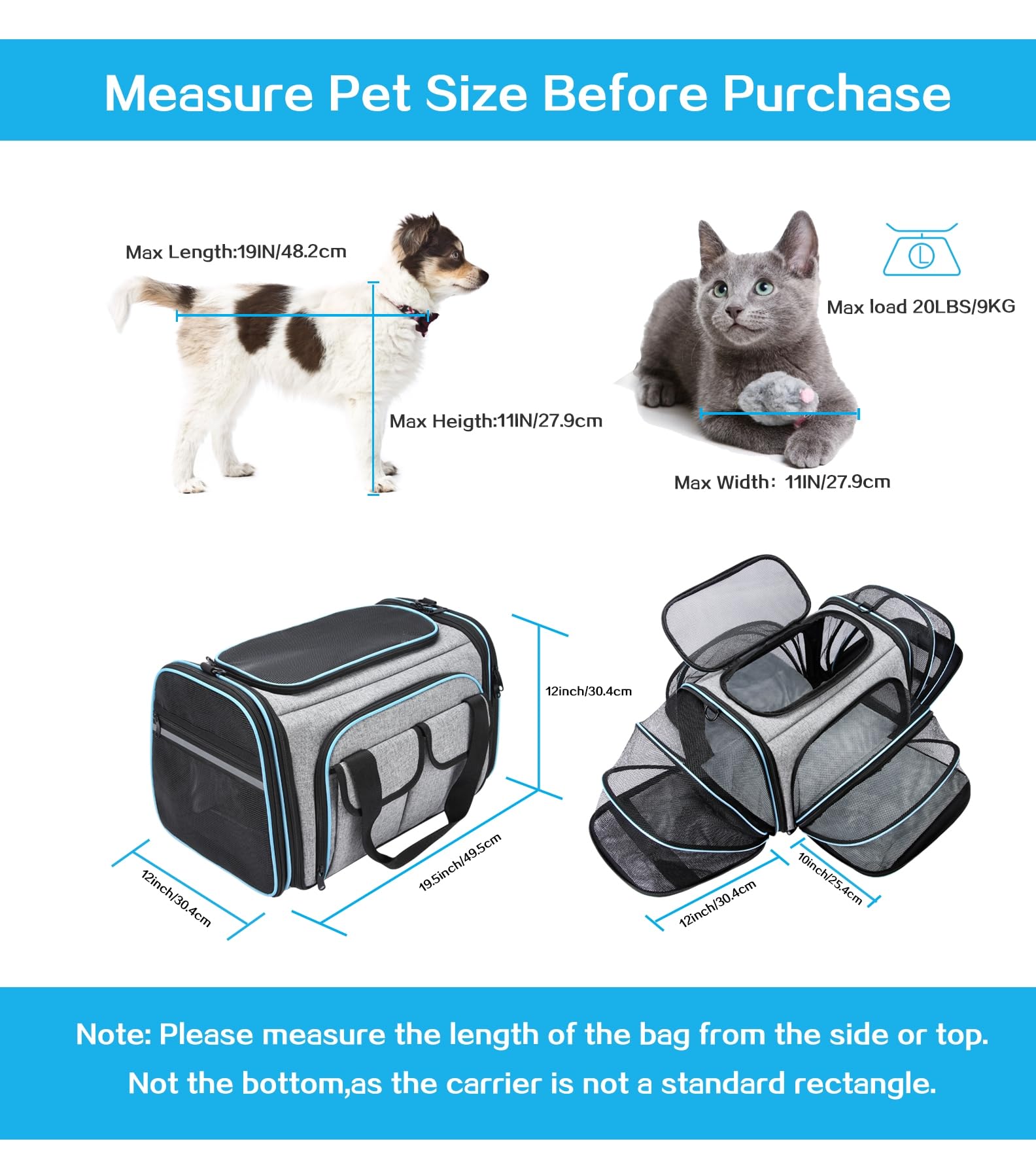 MASKEYON pet carrier four-sides extensions increase space for your pet.