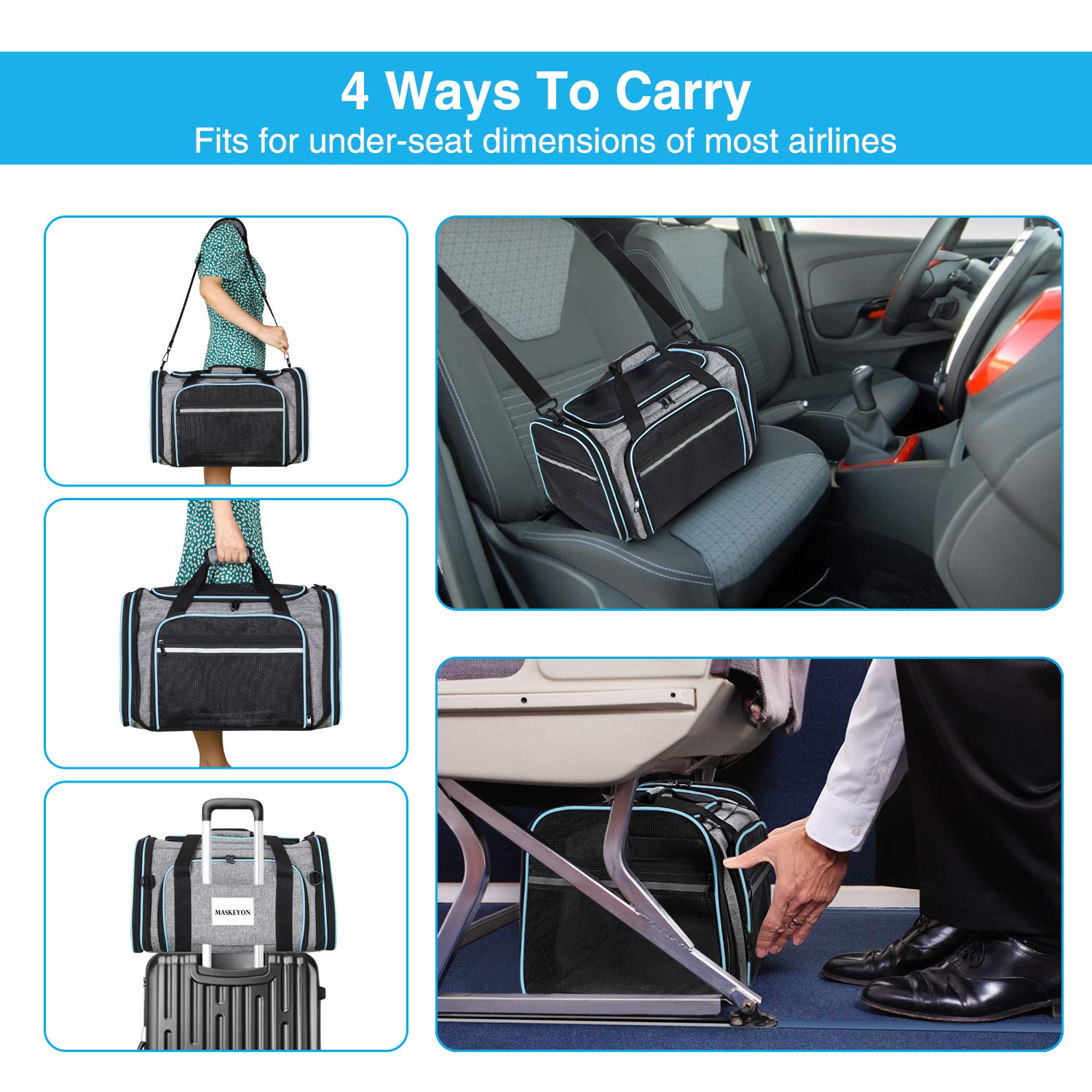 MASKEYON airline-approved pet carrier bottom anti-slip pads keep it stable
