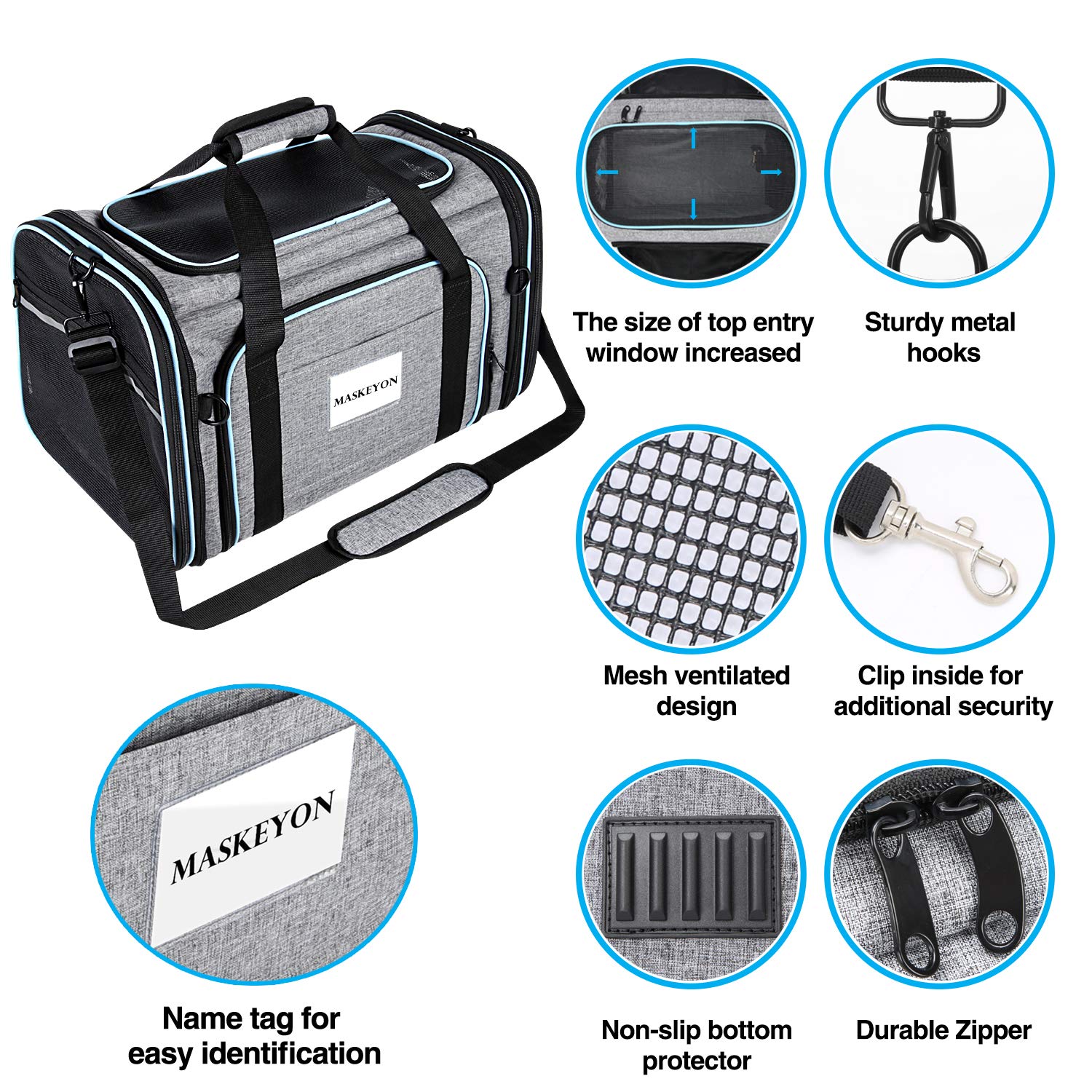MASKEYON airline-approved pet carrier interior pads removable for cleaning