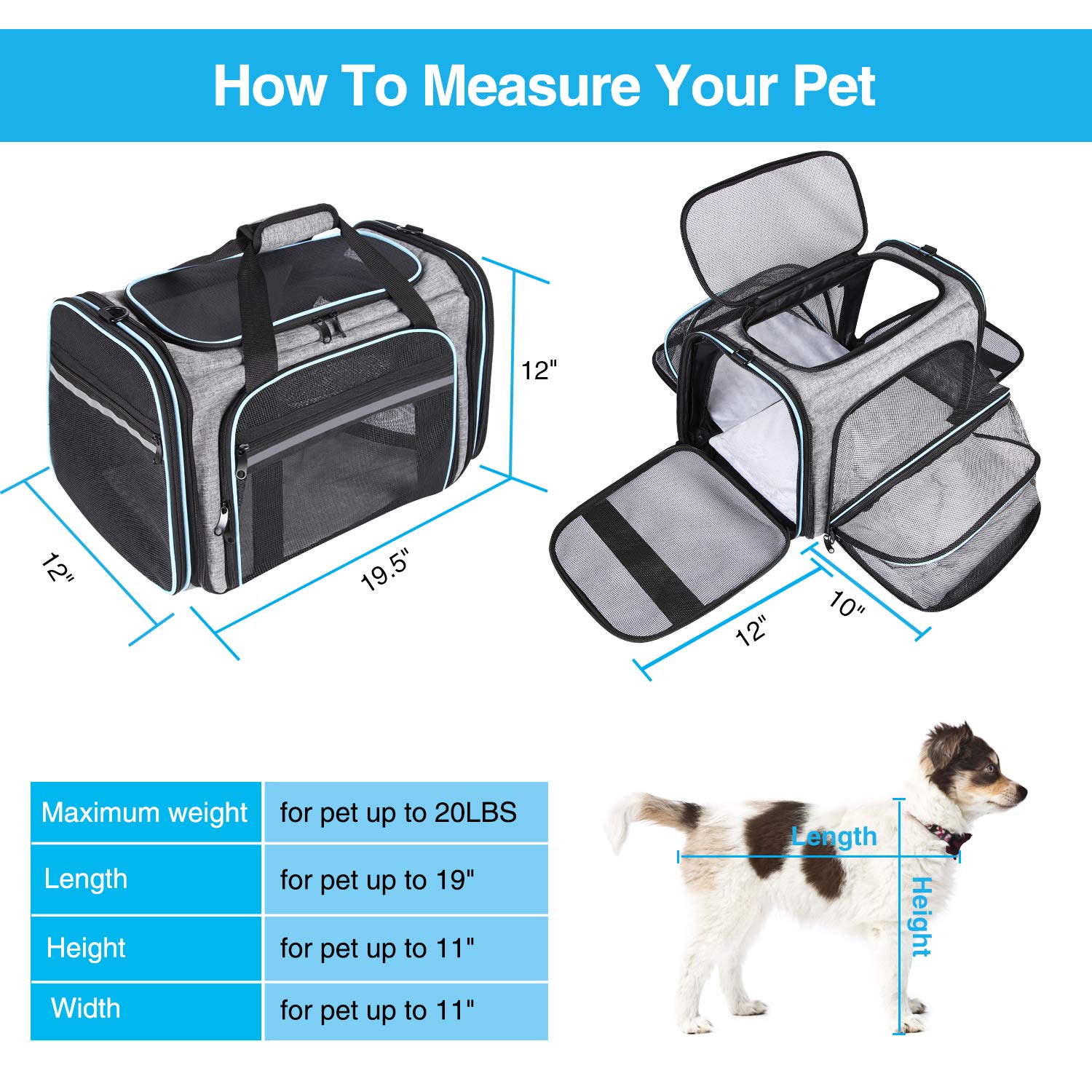 MASKEYON airline-approved pet carrier side-expanded view for extra space